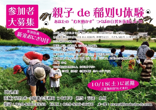 親子de稲刈り体験 10/18に再度延期 親子de稲刈り体験 10/18に再度延期