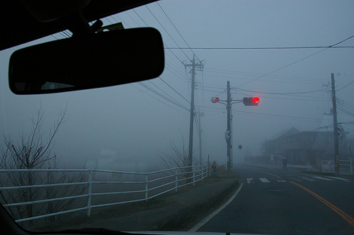 今朝のつくばはすごい霧
